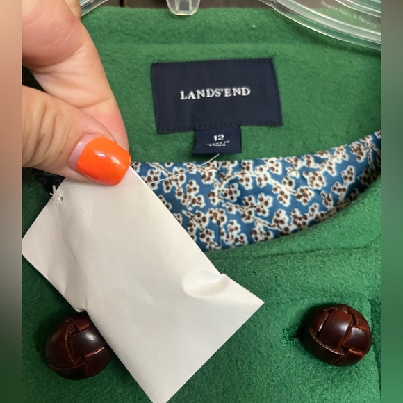NEW Lands’End emerald green pea coat double breasted wool winter jacket size 12 - Picture 4 of 17